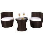 Comfy Living 3 Piece Rattan Bistro Patio Garden Furniture Set - Table & 2 Chairs - Chocolate Brown