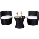 Comfy Living 3 Piece Rattan Bistro Patio Garden Furniture Set - Table & 2 Chairs With Waterproof Cover - Black