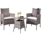Comfy Living 3Pc Rattan Bistro Set Garden Patio Furniture - 2 Chairs & Coffee Table - Grey