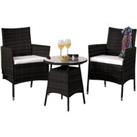 Comfy Living 3Pc Rattan Bistro Set Garden Patio Furniture - 2 Chairs & Coffee Table With Waterproof Cover - Black