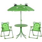 Outsunny 4Pc Foldable Patio Kids Metal Picnic Table With Frog Umbrella - Green
