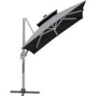 Outsunny 3M Cantilever Parasol Led Patio Umbrella For Lawn Beach Poolside - Grey
