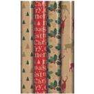 Recyclable Christmas Printed Kraft Wrap - 1 Roll