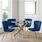 Julian Bowen Montero Round Dining Table And 4 Cannes Blue Chairs Set
