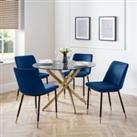 Julian Bowen Montero Round Dining Table And 4 Delaunay Blue Chairs Set