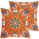 Furn. Folk Flora Outdoor Polyester Filled Cushions Twin Pack Orange