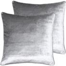 Paoletti Luxe Velvet Polyester Filled Cushions Twin Pack Silver
