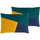 Furn. Morella Polyester Filled Cushions Twin Pack Cotton Velvet Emerald Ochre Navy