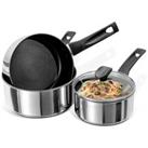 Prestige 9X Tougher Stainless Steel Non Stick Induction 3 Piece Saucepan Set With Toughened Glass Li