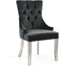 Shankar Chester Brushed Velvet Black Accent Dining Chair With Silver Legs