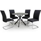 Shankar Avesta Grey Dining Table & 4 Callisto Black Dining Chairs Set