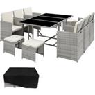 Tectake Malaga 10-seater Rattan Furniture Set W/ Protective Cover - Grey/Cream