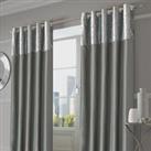 Sienna Crushed Velvet Band Curtains Pair Eyelet Faux Silk Fully Lined Ring Top Manhattan Silver Grey 66 Wide X 54 Drop