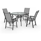 LivingandHome Living and Home 5Pc Outdoor Furniture Dining Set Glass Table 4 Folding Chairs - Black