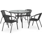 LivingandHome Living and Home 5Pc Outdoor Furniture Dining Set Glass Table 4 Stacking Chairs - Black