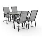 LivingandHome Living and Home 5Pc Garden Furniture Set 120cm Glass Table w/ 4 Folding Chairs - Black