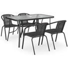 LivingandHome Living and Home 5Pc Garden Furniture Set 120cm Glass Table w/ 4 Stacking Chairs - Blac