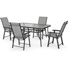LivingandHome Living and Home 5Pc Garden Furniture Set 150cm Glass Table w/ 4 Folding Chairs - Black