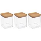 5Five Set 3 Rectanglar 1Lt Food Storage Box With Air Tight Sealed Bamboo Lid