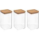 5Five 3pk Rectanglar 1.5L Food Storage Box w/ Sealed Bamboo Lid