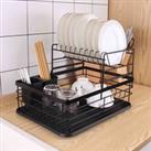 LivingandHome Living and Home 2 Tier Dish Drainer Rack With Drain Tray - Black