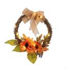 LivingandHome Living and Home Thanksgiving Halloween Decor Sunflower Wreath With Lights