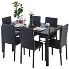 Modernique Emillia MDF Marble Effect Dining Table With 6 Faux Leather Chairs In Black