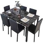 Modernique Emillia MDF Marble Effect Dining Table With 6 Faux Leather Chairs In Grey