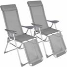 Tectake Folding Aluminium Garden Chairs With Headrest And Footrest Set Of 2 Grey
