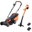 Yard Force 20V 4.0Ah 33cm Cordless Lawnmower with 30L Grass Bag and 25cm Grass Trimmer with Lithium-