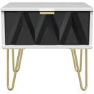 Welcome Furniture Ready Assembled Diamond 1 Drawer Bedside In Deep Black & White
