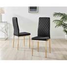 Furniture Box 6X Milan Kitchen Dining Chair Black Velvet Gold Legs