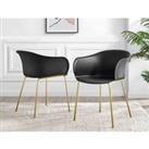 Furniture Box 2X Harper Black Kitchen Dining Chair Gold Legs