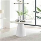 Furniture Box Palma Round Pedestal Kitchen Dining Table In Beige Stone Effect