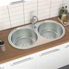 LivingandHome Living and Home Inset Stainless Steel Kitchen Sink Double 2 Bowl Drainboard