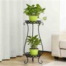 LivingandHome Living and Home 2 Tier Freestanding Retro Tall Vintage Metal Black Plant Stand Decorat