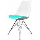 Fusion Living Soho Plastic Dining Chair With Chrome Metal Legs White & Aqua