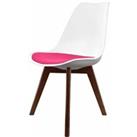 Fusion Living Soho Plastic Dining Chair With Squared Dark Wood Legs White & Bright Pink