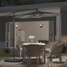 LivingandHome Living and Home Outdoor 32 LED Lighted Patio Umbrella with Crank Lift System, Cross Ba