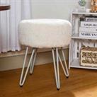 LivingandHome Living and Home Round Soft Plush Footstool With V-shaped Metal Legs White