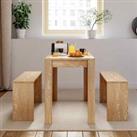 LivingandHome Living and Home Modern Dining Room Table And Benches Set 3 Piece Brown