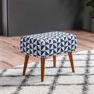 LivingandHome Living and Home Mid-century Patterned Ottoman Footstool With Walnut Legs Blue