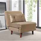 SleepOn Small Single Sofa Bed Chair Velvet Fabric Armchair Sleeper Chair Chaise Pull Out - Beige