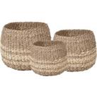 Pacific S 3 Woven 2-tone Natural Seagrass And Palm Leaf Round Baskets