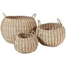 Pacific S 3 Woven Striped Natural Seagrass And Palm Leaf Round Baskets