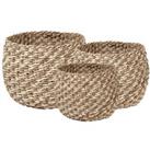 Pacific S 3 Woven 2-tone Natural Seagrass And Palm Leaf Plaited Round Baskets