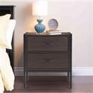 Livingandhome Retro Style Wooden Bedside Cabinet Metal Frame Nightstand With 2 Drawers Brown