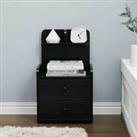 Livingandhome Wooden 2-drawer Bedside Table Nightstand With A Shelf Black