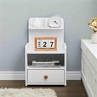 Livingandhome Wooden 1-drawer Bedside Table Nightstand With A Shelf White