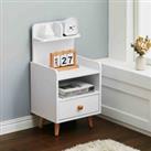 Livingandhome Wooden 1-drawer Bedside Table Nightstand With A Shelf And Wooden Legs White